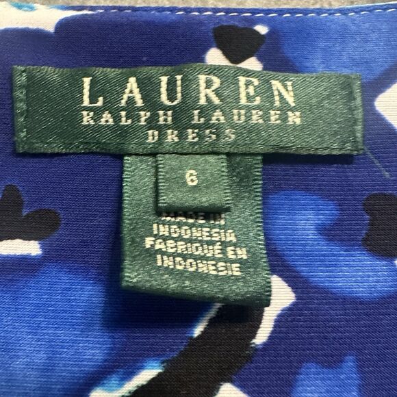 Lauren Ralph Lauren Ruched Faux Wrap Dress Size 6 Blue Floral Career Stretch - Picture 3 of 9